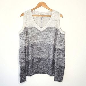 REBECCA MINKOFF Cold Shoulder Gray Ombre Color Block V-neck Knit Sweater size L